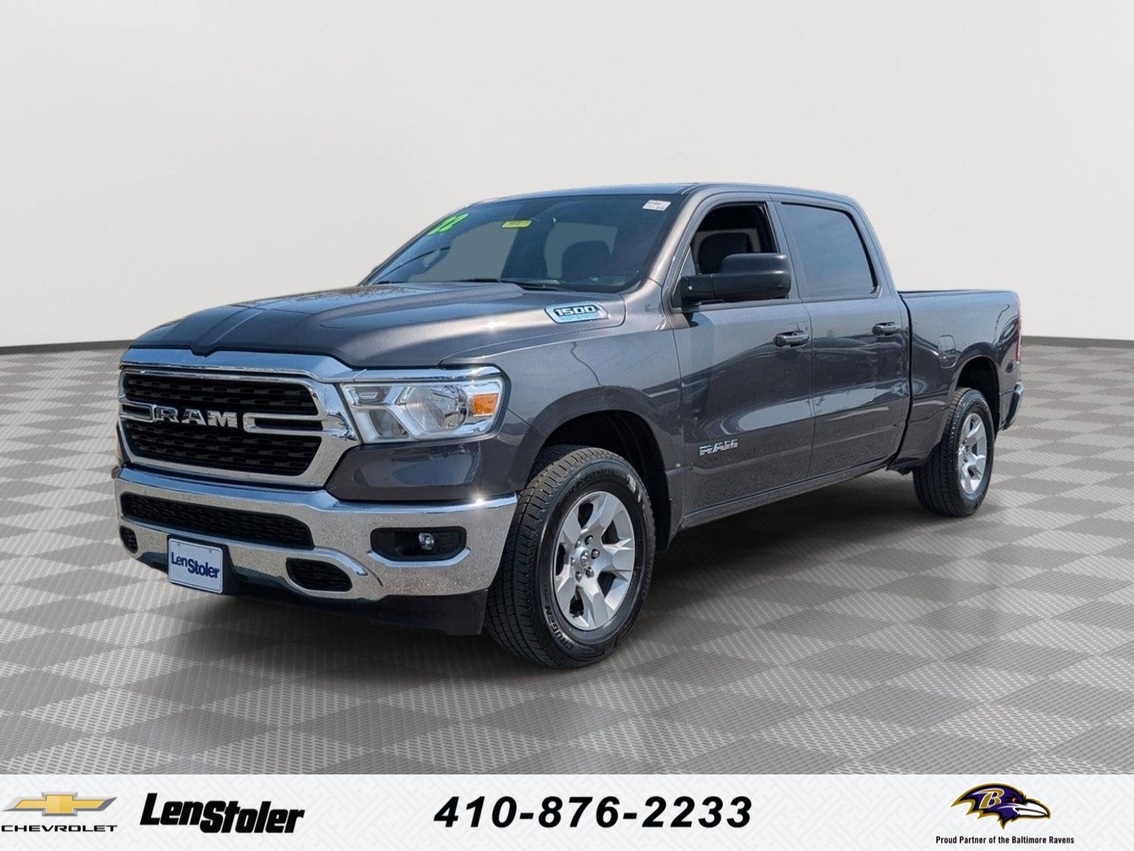 2022 RAM 1500 Big Horn in Granite Crystal Metallic — front three-quarter view