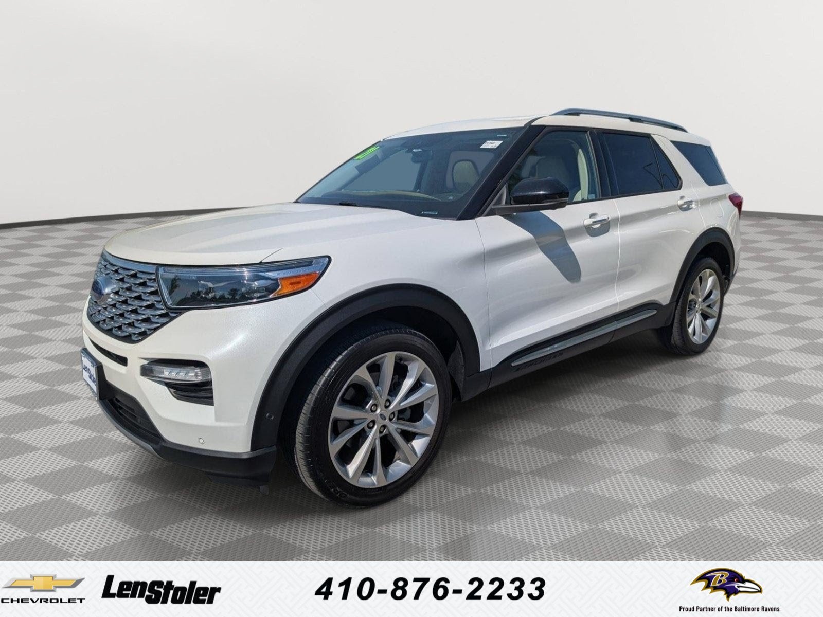 2021 Ford Explorer Platinum in Star White Metallic — front three-quarter view