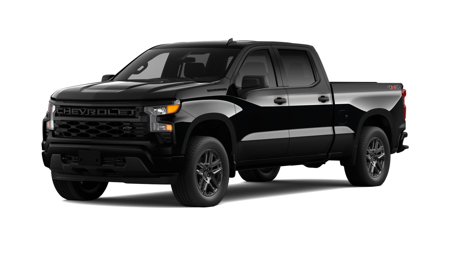 2026 Chevrolet Silverado 1500 Custom in Black — front three-quarter view