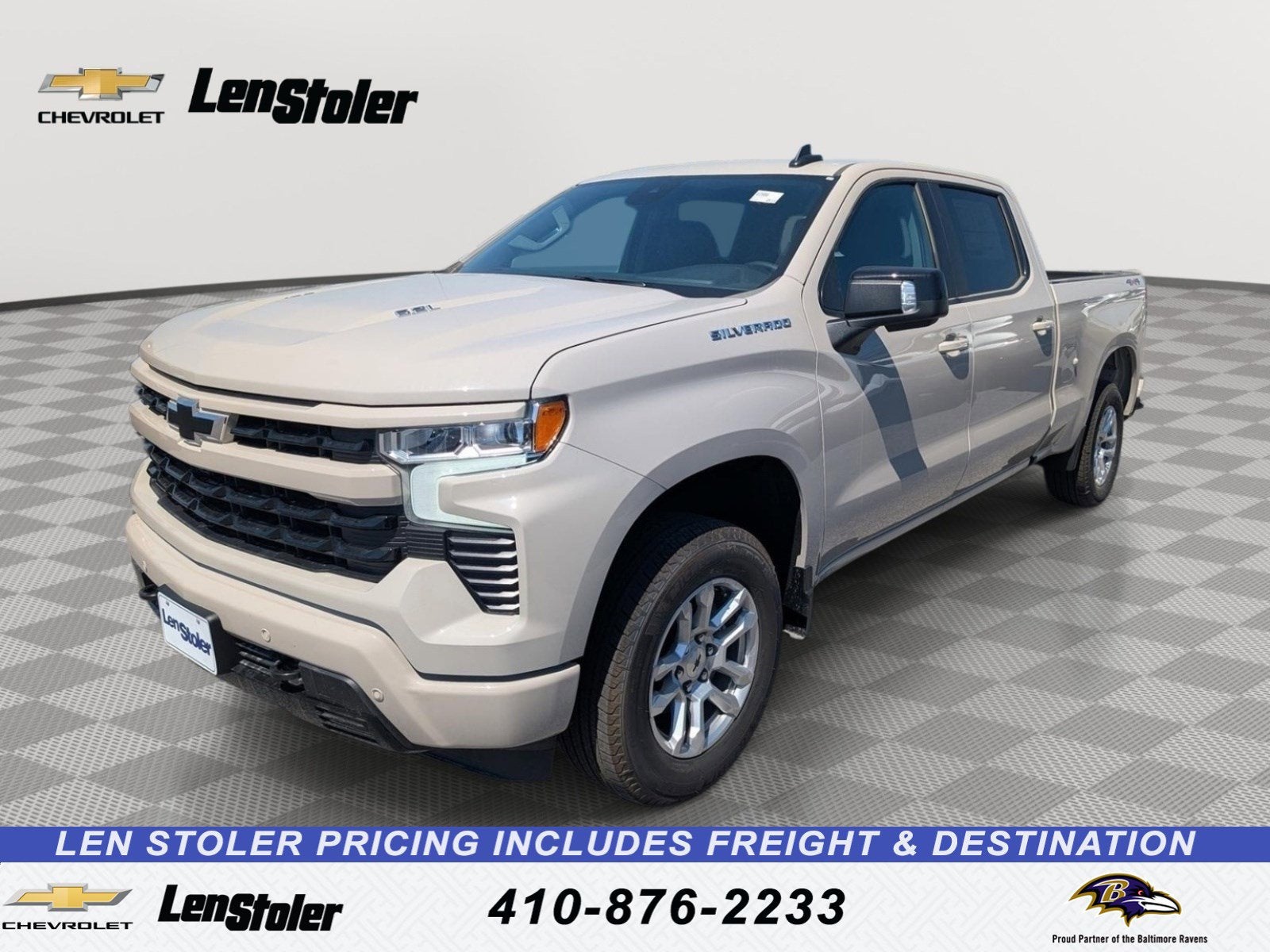 2026 Chevrolet Silverado 1500 RST in White Sands — front three-quarter view