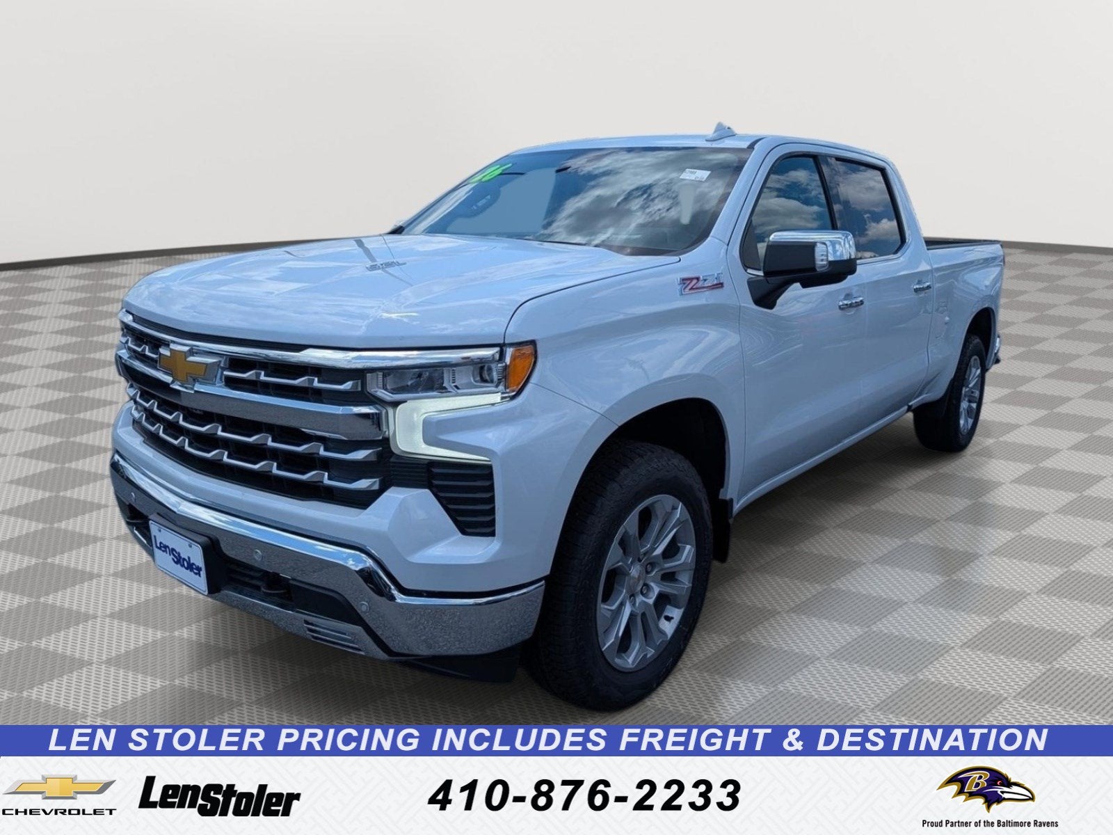 2026 Chevrolet Silverado 1500 LTZ in Polar White Tricoat — front three-quarter view