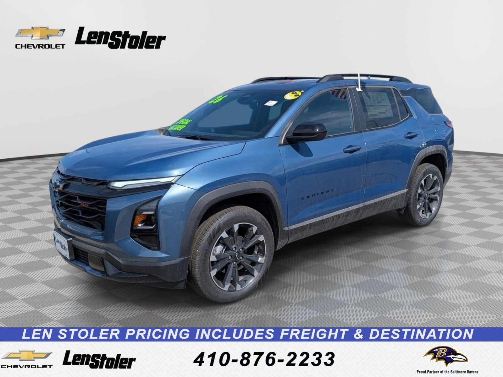 2026 Chevrolet Equinox RS in Lakeshore Blue Metallic — front three-quarter view