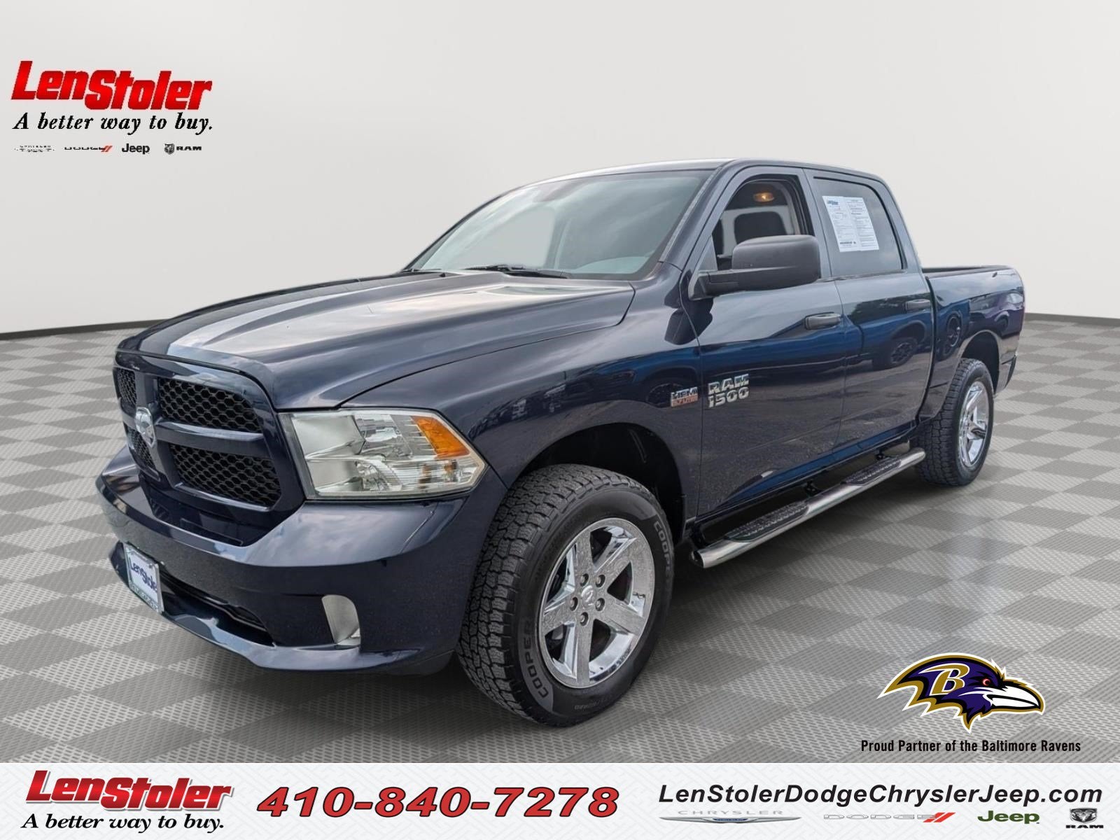 2016 RAM 1500 Express in True Blue Pearlcoat — front three-quarter view
