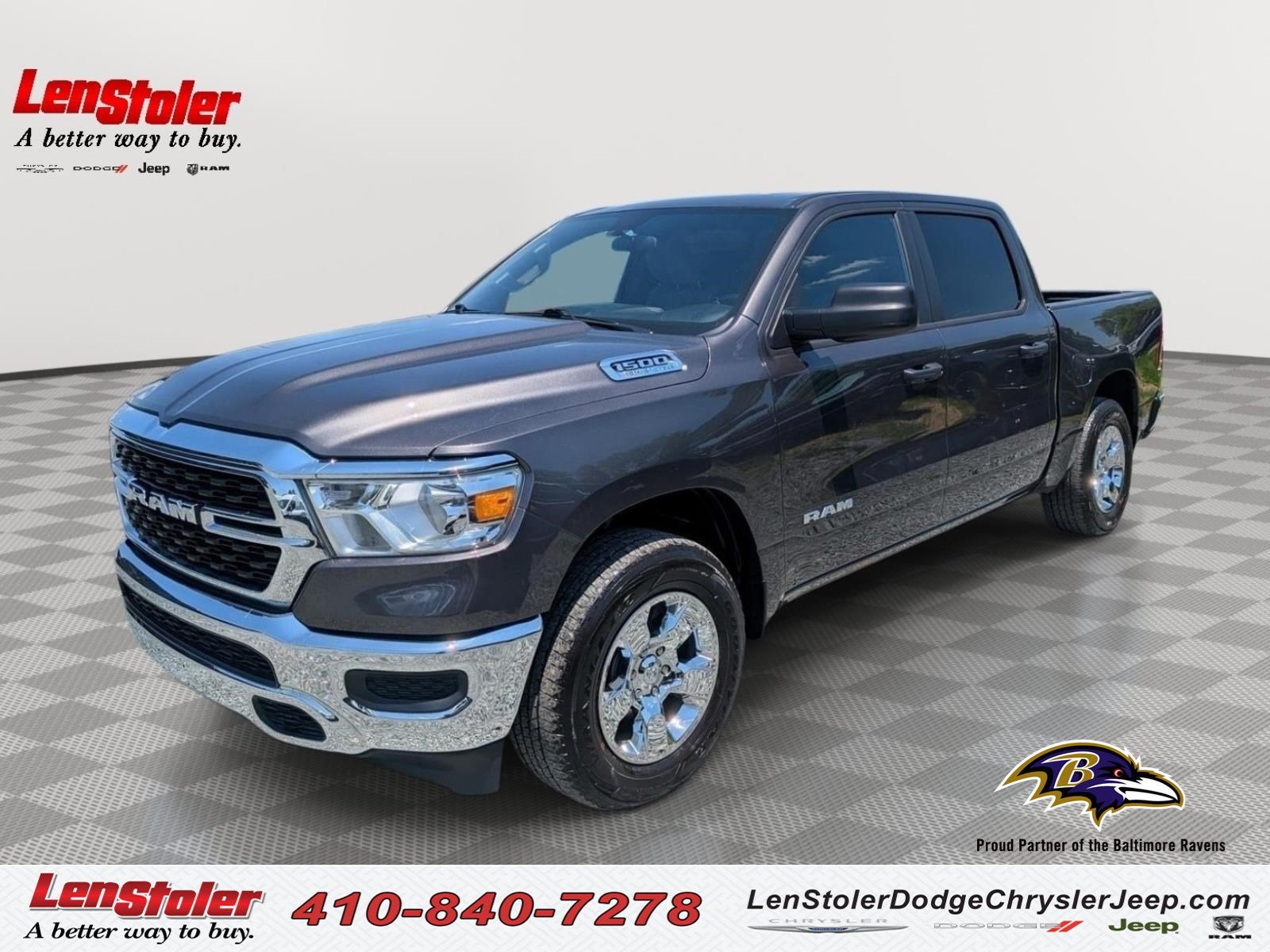 2023 RAM 1500 Big Horn in Granite Crystal Metallic Clearcoat — front three-quarter view