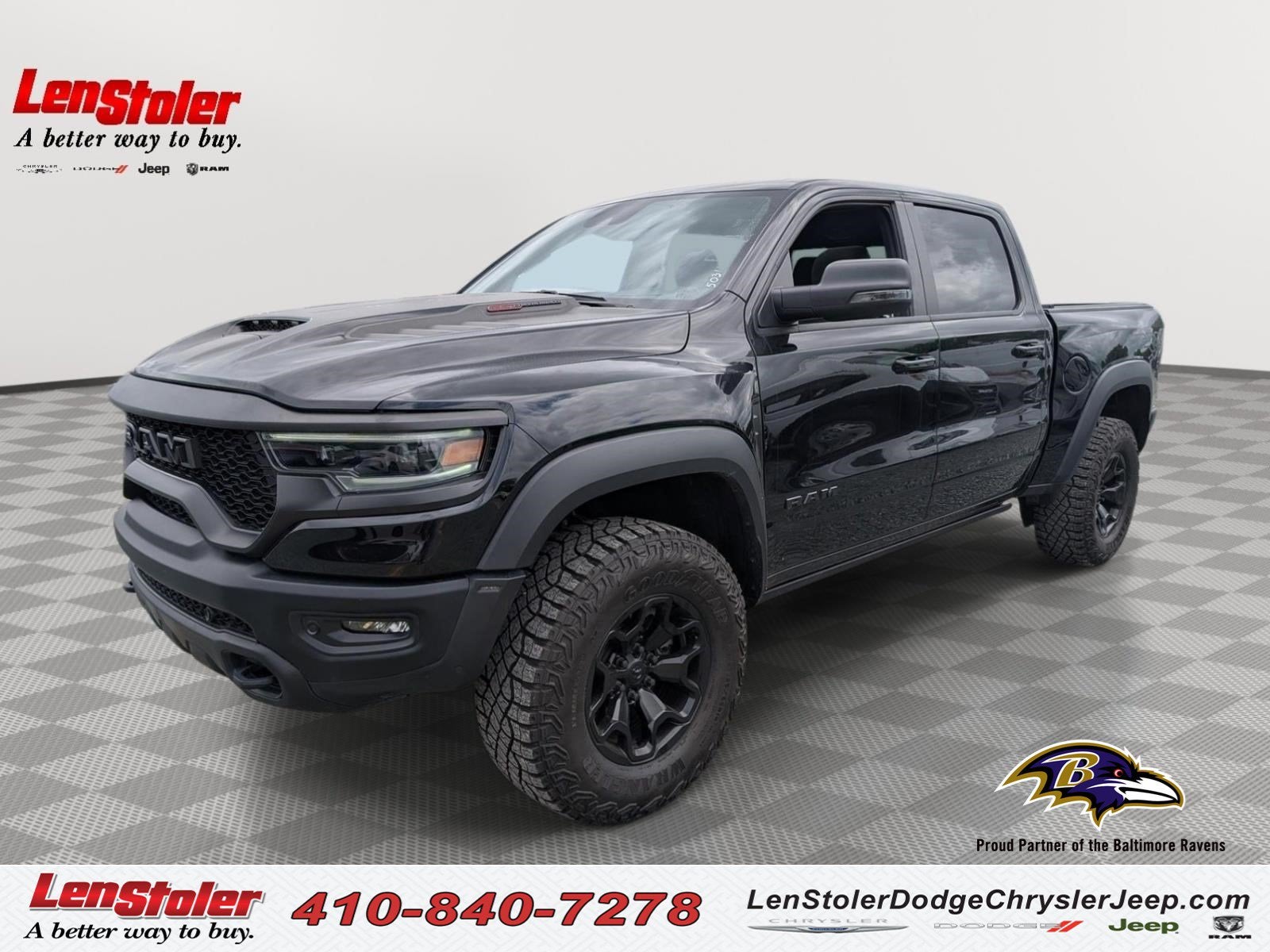 2023 RAM 1500 TRX in Diamond Black Crystal Pearlcoat — front three-quarter view