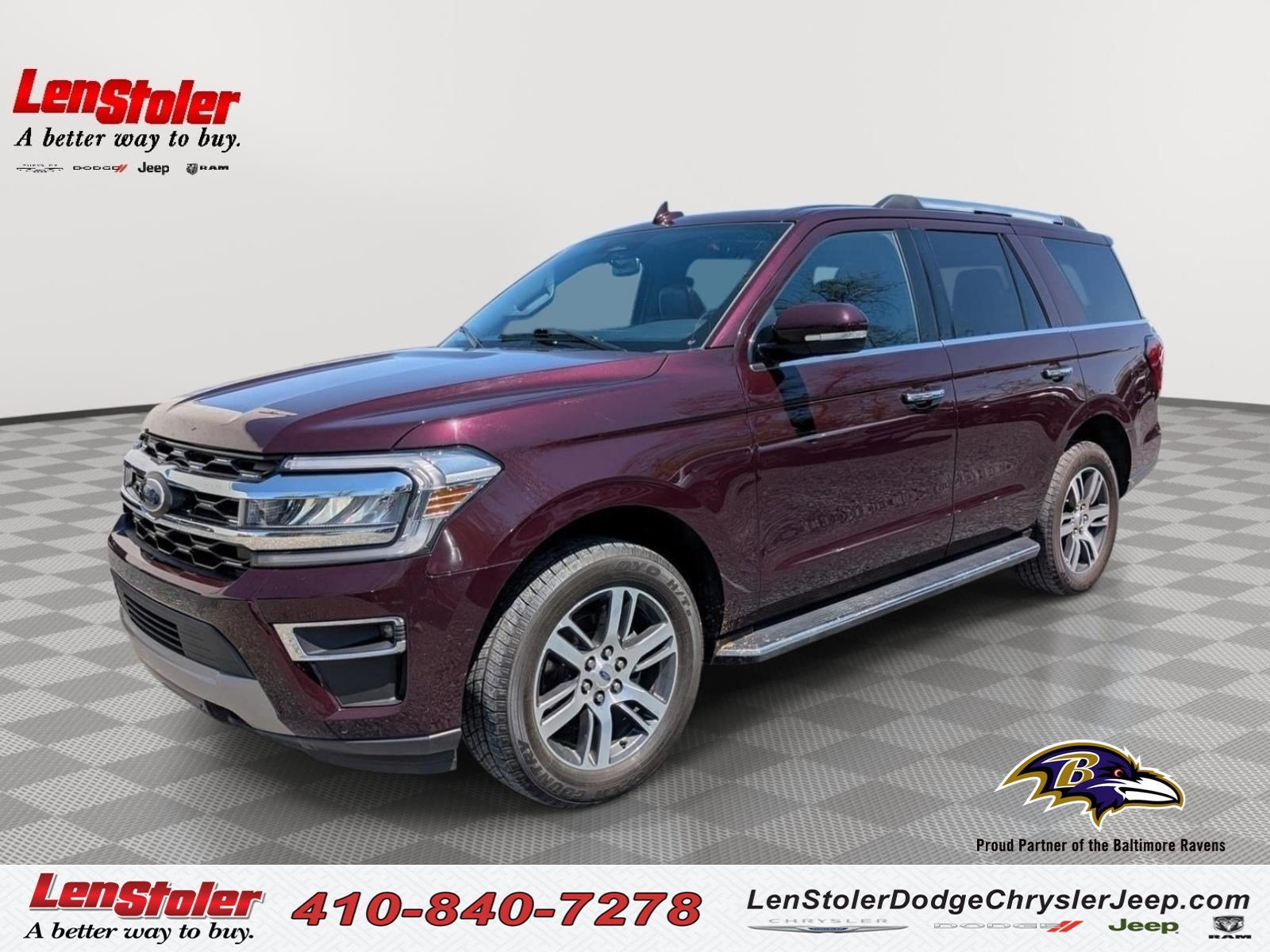 2023 Ford Expedition Limited in Jewel Red Metallic Tinted Clearcoat — front three-quarter view