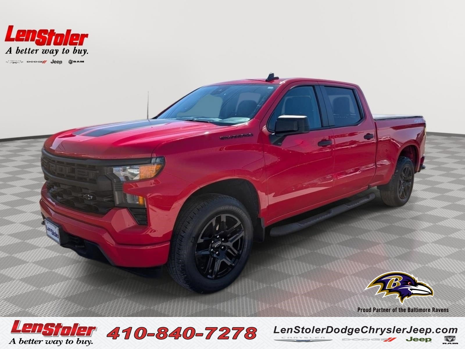 2022 Chevrolet Silverado 1500 Custom in Red Hot — front three-quarter view