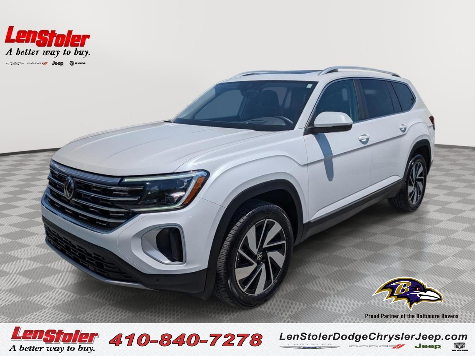 2024 Volkswagen Atlas 2.0T SEL in Pure White — front three-quarter view
