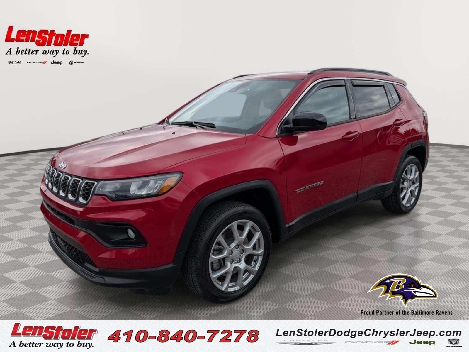 2024 Jeep Compass Latitude Lux in Red Hot Pearlcoat — front three-quarter view