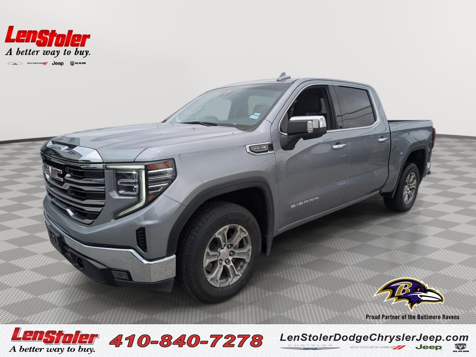 2025 GMC Sierra 1500 SLT in Sterling Metallic — front three-quarter view