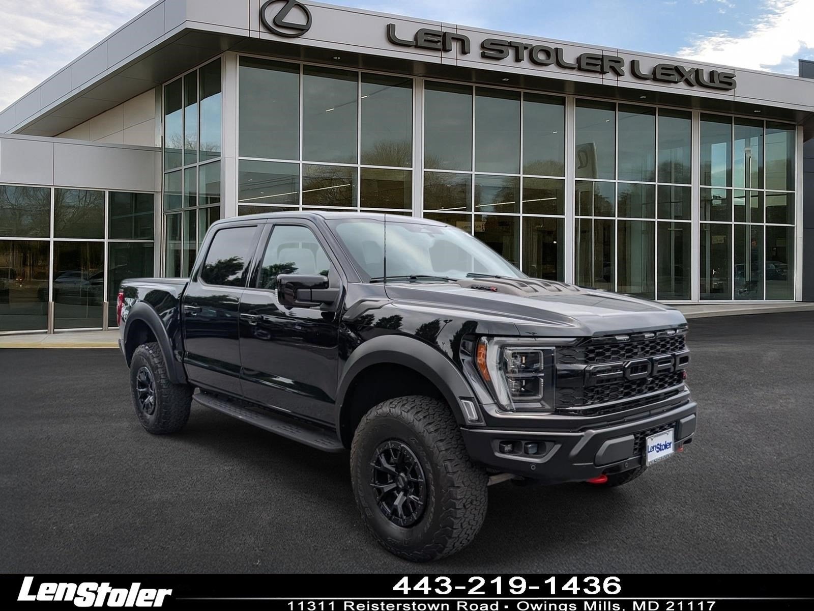 2023 Ford F-150 Raptor in Agate Black Metallic — front three-quarter view