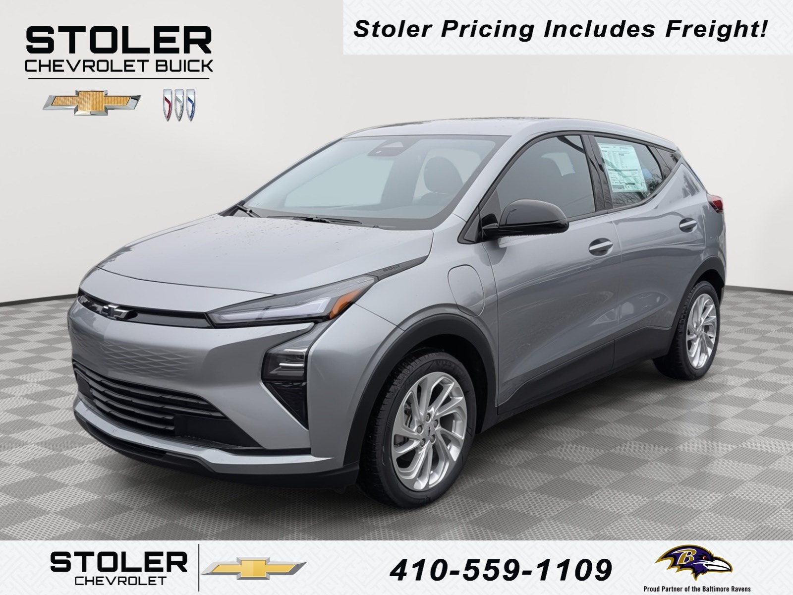 2027 Chevrolet Bolt LT in Sterling Grey Metallic — front three-quarter view