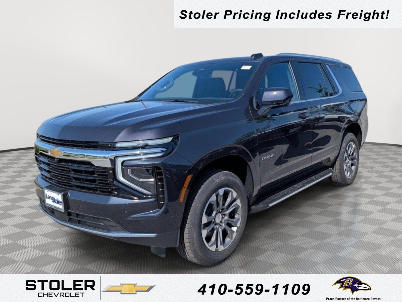 2026 Chevrolet Tahoe LS in Dark Ash Metallic — front three-quarter view