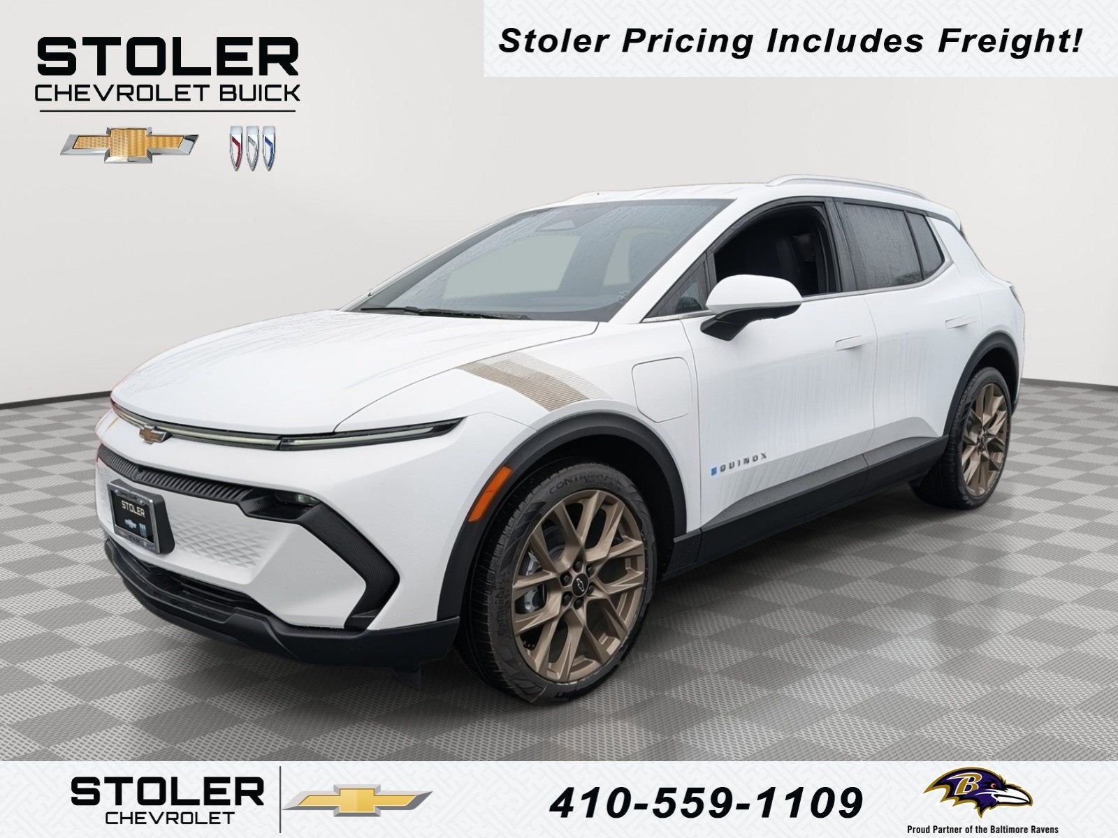 2026 Chevrolet Equinox EV LT in Summit White — front three-quarter view