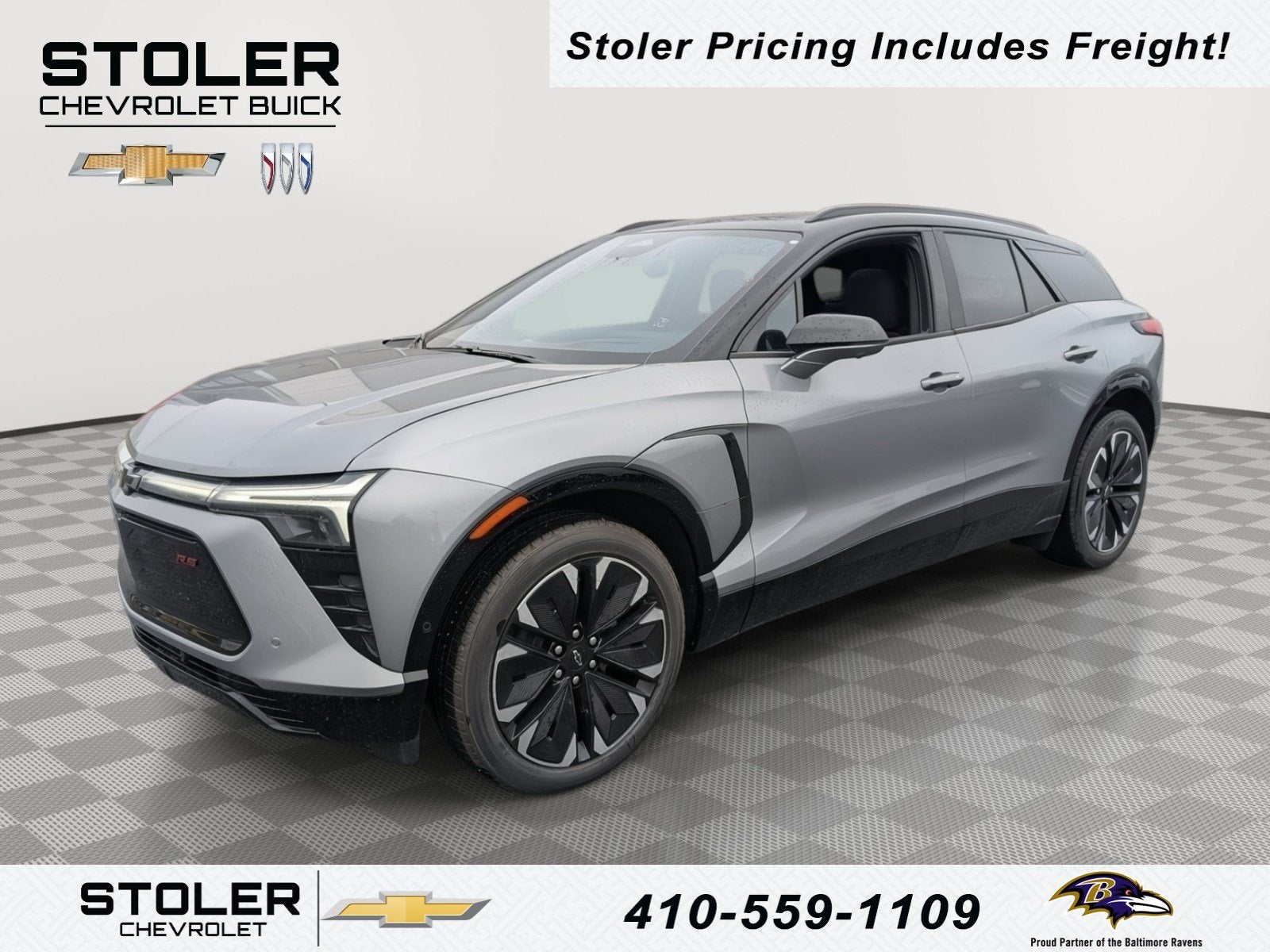 2026 Chevrolet Blazer EV RS in Sterling Gray Metallic — front three-quarter view