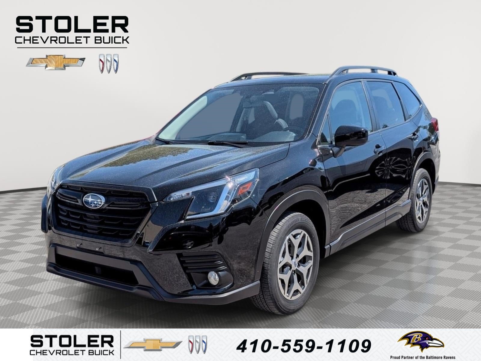 2023 Subaru Forester Premium in Black — front three-quarter view