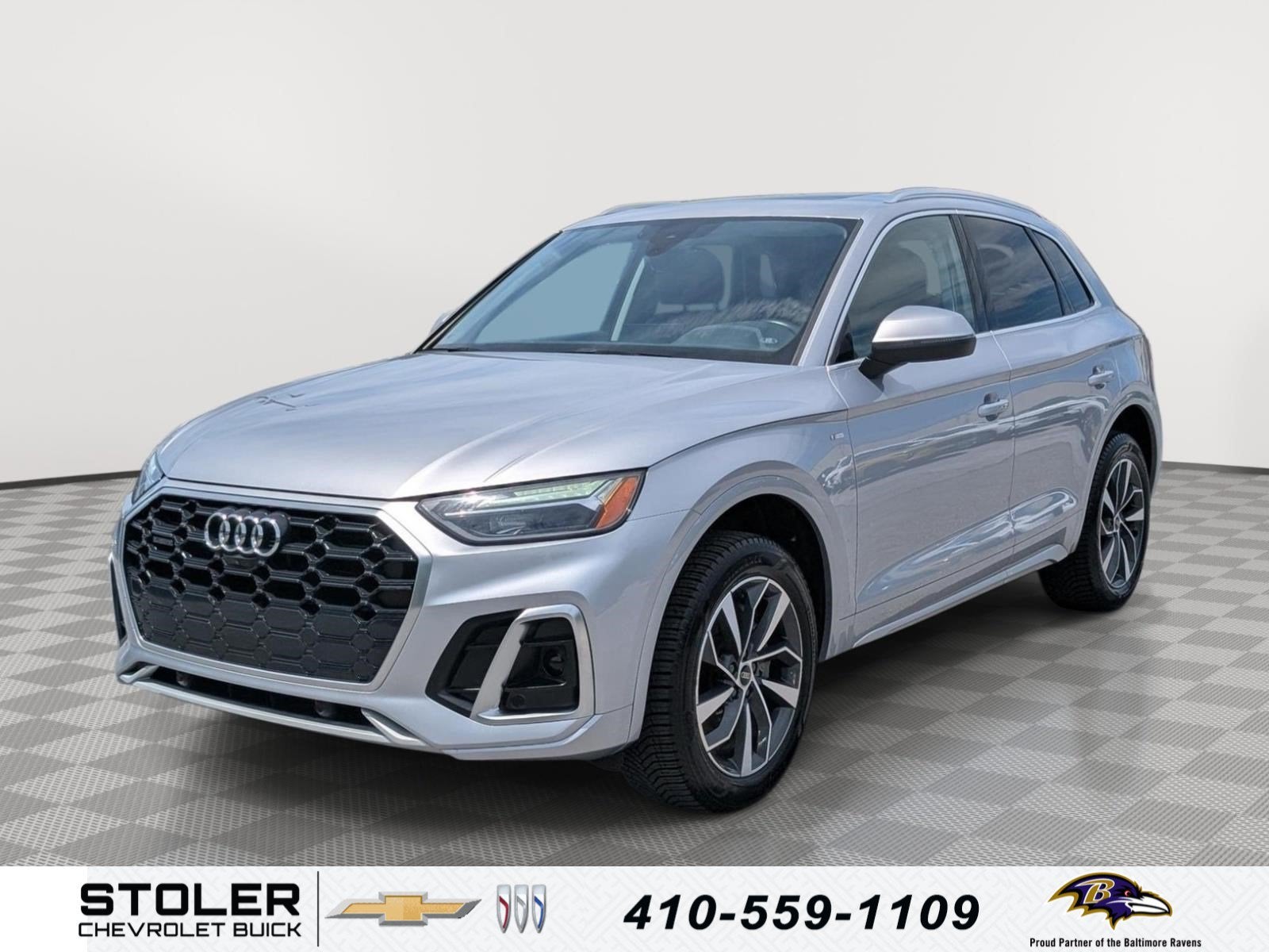 2024 Audi Q5 S line Premium Plus in Silver — front three-quarter view